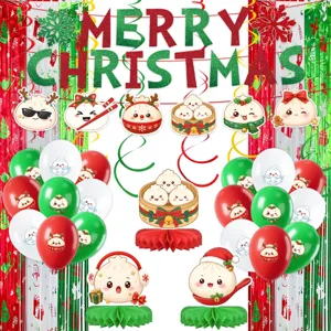 Set di Decorazioni per Feste di Natale Cartoon Bun Banner Merry Christmas Centrotavola a Nido d'Ape Palloncini Ornamento a Spirale