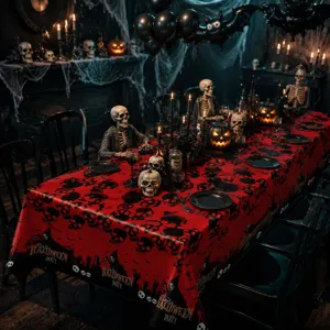 Halloween feest wegwerp tafelkleed rood zwart doodskop print waterdichte tafeldekking