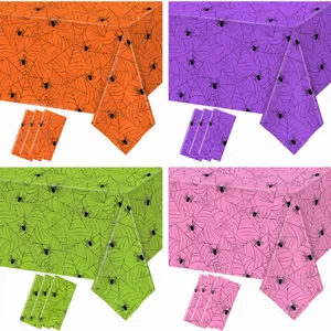 Halloween Spider Web Print Disposable PET Tablecloth Horror Party Decoration Waterproof Rectangular Table Cover For Party