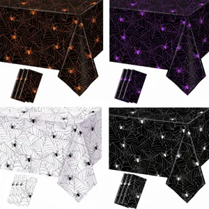 Halloween spiderweb print disposable PE tablecloth party table cover set in four colors.