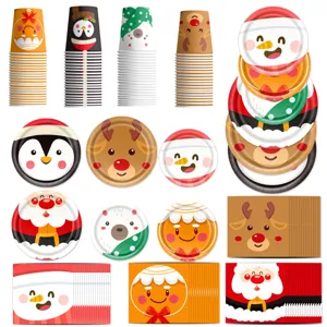 Weihnachten Party Einweggeschirr Pappteller Becher Servietten süße Cartoon Dekorationen Set