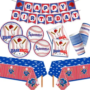 Baseball Thema Sport Geburtstag Party Dekorationen Pappteller Becher Servietten Tischdecke Banner Set Für Kinder Party Zubehör
