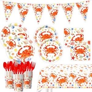 Set di stoviglie usa e getta per feste a tema granchio estivo con piatti tazze tovaglioli tovaglia