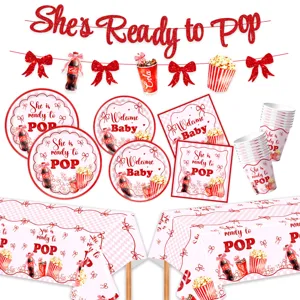 Amerikanisches Retro Cola Popcorn Thema Baby Shower Geschirr Pappteller Servietten Strohhalme Becher Tischdecke Banner Dekoration Bedarf