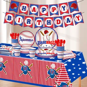Baseball Partygeschirr Set mit Teller Becher Servietten Tischdecke Wimpelkette.