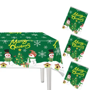Grüne Weihnachtsmotiv Einweg PE Tischdecke mit Schneemann und Baummuster für Party Dekoration