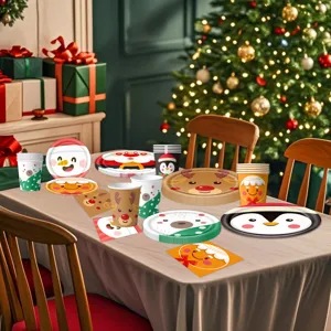 Weihnachtsfeier Einweg Geschirr Set Pappteller Becher Servietten Festtags Dekoration