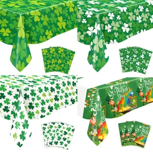 St. Patrick's Day Tischdecke Kleeblatt Muster Kunststoff Tischdecke Festliche Party Dekorationen Grün Weiß Irisches Thema