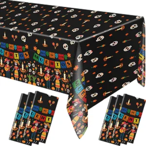Mexican Day of the Dead disposable waterproof table cloth and napkins set for party decor.