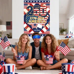 US Independence Day 250th anniversary party photo props set with paper glasses and flags