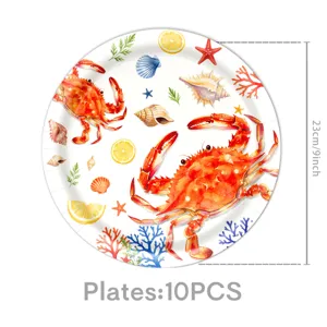 Piatti di carta usa e getta tema granchio estivo, 23cm stoviglie festa oceano 10pz