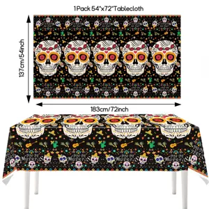 Disposable PE Halloween Day of the Dead Mexican sugar skull theme waterproof tablecloth.