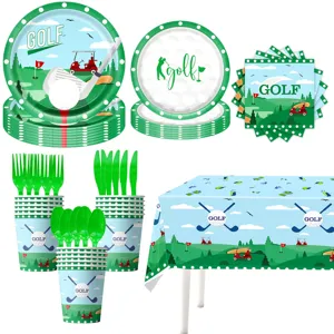Golf Motto Party Geschirr Set Pappteller Becher Servietten Tischdecke fuer Party