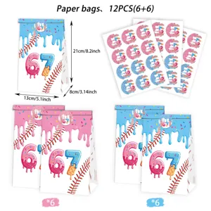 67th birthday party paper gift bags with cute stickers set blue pink candy favor bags