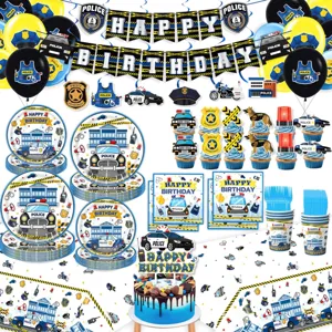 Kinder Polizei Thema Geburtstag Party Deko Set mit Banner Ballons Teller Bechern Servietten