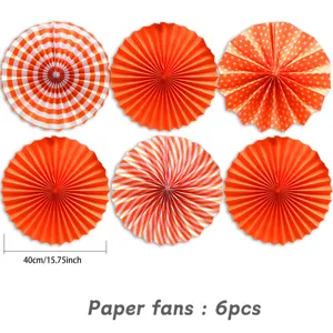 Detailansicht des orangefarbenen Fächer-Sets, 40 cm Durchmesser, ideal für Party-Wanddeko.