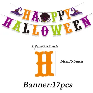 Halloween Party Banner Dekoration, Happy Halloween Papier Wimpelkette mit Spinne und Hut.