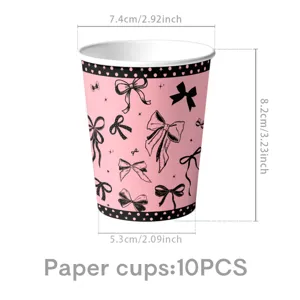 Rosa schwarze Schleife Pappbecher Partygeschirr 10 Stk Set für Geburtstag Deko Zubehör