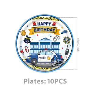 Polizei Thema Geburtstag Party Pappteller Kinder Cartoon Geschirr 10Stk 18cm