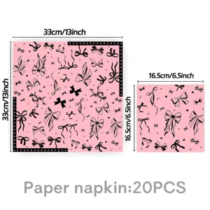 Rosa schwarze Schleife Papierservietten, 20 Stück pro Packung, elegante Partydekoration.