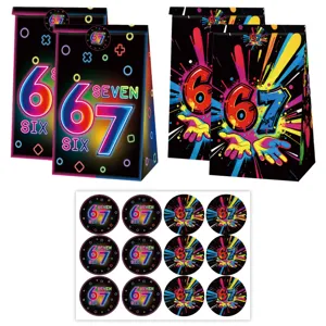 67 Theme Party Favor Bags and Stickers Set Neon Graffiti Gift Bags Candy Packaging Box