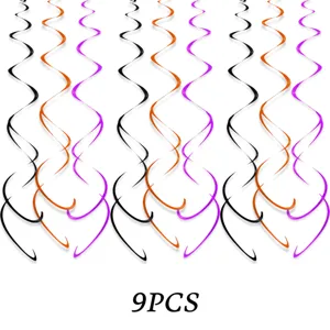Halloween colgante espiral decoraciones conjunto, negro naranja púrpura fiesta techo remolinos 9pcs.