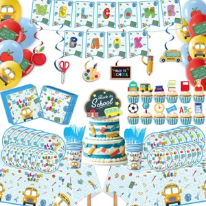 Schulanfang Party Dekoration Set mit Banner Luftballons Pappteller Bechern Torte Topper