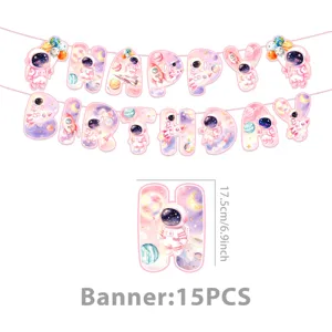 Rosa Weltall Astronaut Party Banner Happy Birthday hängende Dekoration 15 Stk Set!