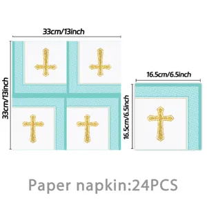 Blaues Taufe Kreuz Papierserviette Detailansicht, 24 Stk. Party Geschirr Zubehör, 33 cm.
