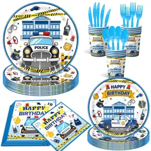 Polizei motiv kinder geburtstag party pappteller becher servietten besteck set blau.