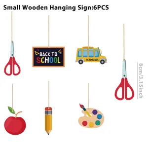 Rentrée scolaire panneau suspendu en bois 6pcs décoration de classe fournitures scolaires set.