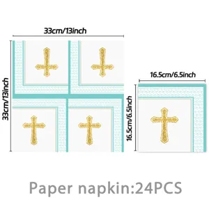 Blau Taufe Kreuz Papierservietten Party Geschirr Zubehör 24Stk 33x33cm Dekoration Feier