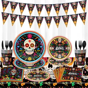 Tag der Toten Party Geschirr Set mit Papptellern Bechern Servietten und bunter Bannerdeko