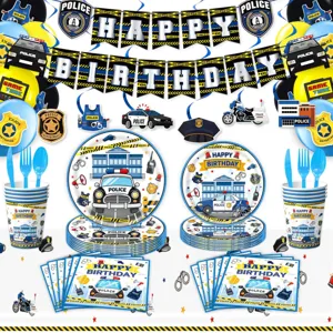 Polizei Thema Kinder Geburtstag Party Deko Set mit Banner, Pappteller und Bechern für Feier.