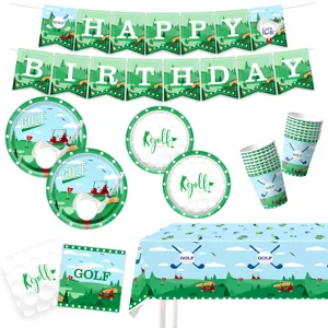 Golf Themen Geburtstag Party Zubehör Set mit Banner Pappteller Bechern Servietten und Tischdecke