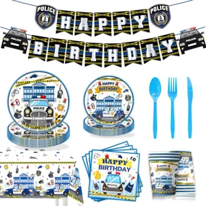 Polizei Thema Geburtstag Party Dekoration Set mit Pappteller Bechern Servietten Tischdecke.