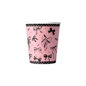 Rosa schwarze Schleife Pappbecher für Partygeschirr Dekoration mit niedlichem Design.