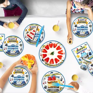Polizeiauto Thema Kinder Geburtstag Party Pappteller Becher Servietten Dekoration Deko