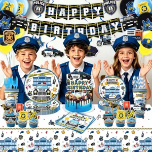 Polizei Auto Thema Geburtstag Party Zubehör Set mit Banner Teller Becher Servietten Tischdecke