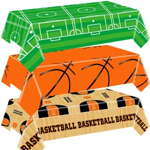Disposable sports theme PE plastic tablecloth for football and basketball party decoration use.