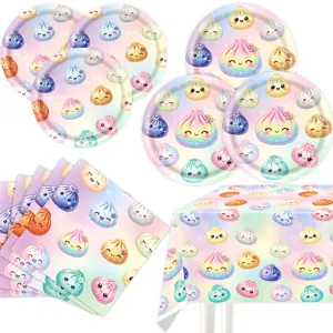Süßes Pastell Regenbogen Knödel Party Pappteller Servietten Tischdecke Set für Feier