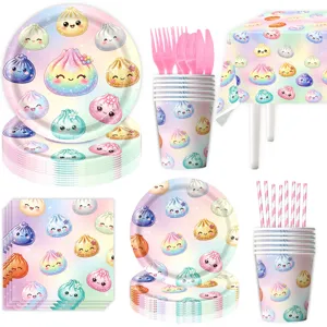 Niedliche Pastell Regenbogen Teigtasche Party Geschirr Teller Becher Servietten Deko Set