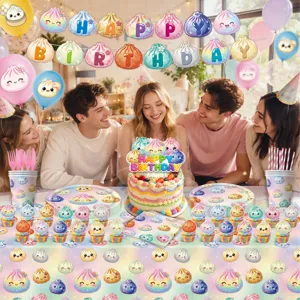 Niedliches bunte Baozi Thema Geburtstagsparty Set mit Tellern, Bechern und Girlande.
