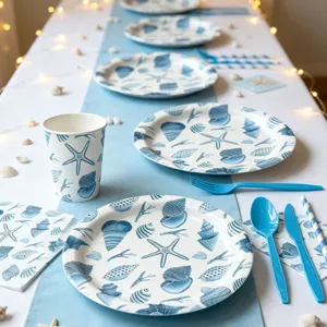 Sommer blau Ozean Seestern Muschel Party Geschirr Set Pappteller Becher Servietten Deko