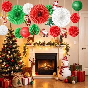 Weihnachts-Hängepapierfächer Fächerblumen und Weihnachtsmann Dekorationen für Party.