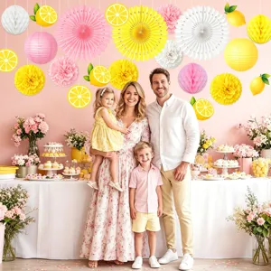 Sommer Zitrone Thema Party Dekoration Set mit Papierlaternen Blumen und Wabenbällen