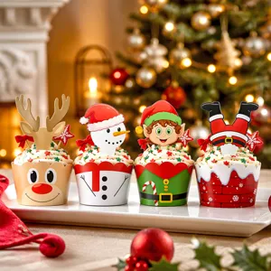 Weihnachten Cupcake Wrappers und Topper Set Detail, süße Feiertagsparty Dekoration.
