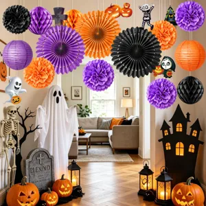 Halloween Party Deko Set Papier Fächer Laternen Wabenbälle gruselige Gespenst Requisiten
