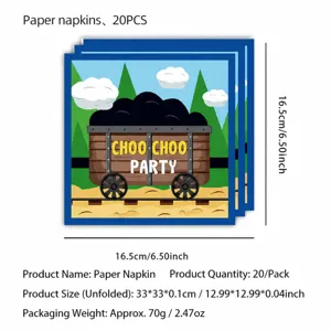 Kids birthday train party paper napkins 20pcs set, 33x33cm decorative tableware supplies.