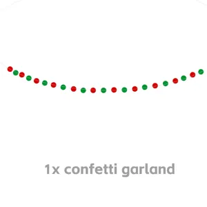 Guirlande de confettis en papier rouge et vert pour décoration de fête de Noël et ambiance festive.
